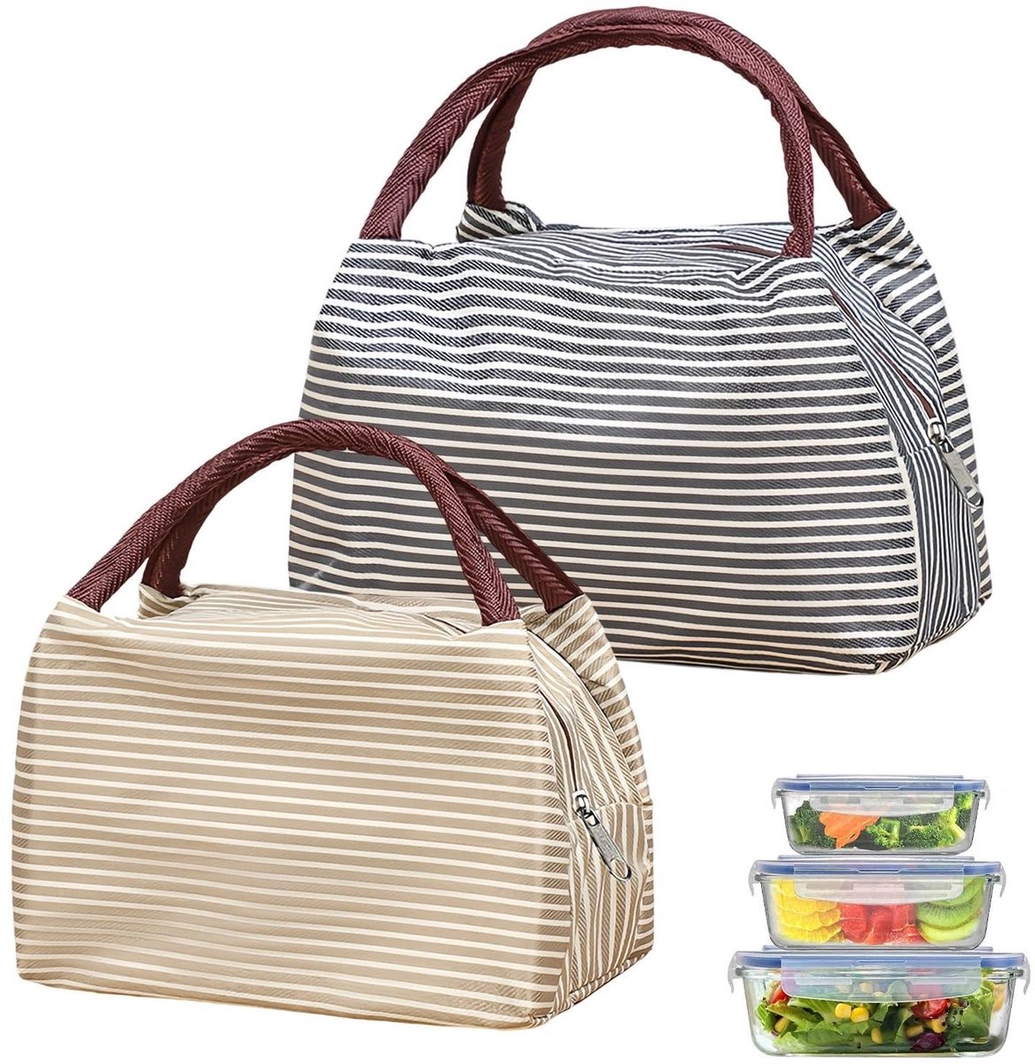 Dailygoods- Thermotas Klein - Geïsoleerde Lunchtas - Opvouwbare Koeltas - Draagbaar - 2 Stuks - Scheurbestendig Oxford-stof - 23x17x13 cm