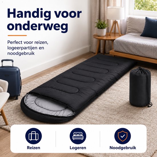 Gloovon® Slaapzak - Compacte Dekenslaapzak & Logeerslaapzak - Voor Kamperen, Reizen en Festivals - Ultralicht 0.7kg - Zwart van gloovon — afbeelding 5