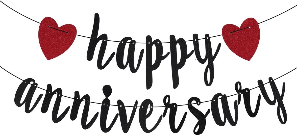 Dailygoods- Anniversary Banner - Feestdecoratie met Hartjes - Slinger voor Bruiloft - Decoraties voor Feestjes - Op te Hangen - Ideaal voor Jubileum