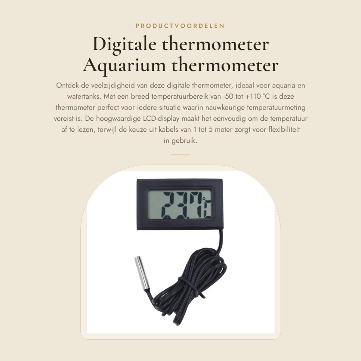 Dailygoods - Digitale thermometer - Aquarium thermometer - Temperatuursensor met LCD-display - Zwart - Temperatuurbereik - Geschikt voor watertank - 1...