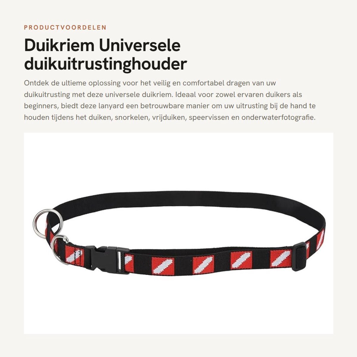 Dailygoods- Duikuitrustinghouder Universele - Duikriem - Multifunctioneel - Polyester/Roestvrij Staal - Voor Duiken/Snorkelen - Gewicht 76g