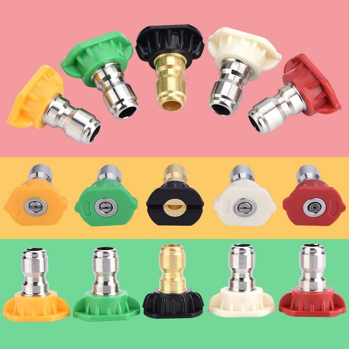 Dailygoods- Hogedrukreiniger Nozzles Set - 5 Stuks Roestvrij Staal - Spuitmondjes 0/15/25/40/65 Graden - Sproeihoeken - Geschikt tot 4000 PSI - Spuitmond