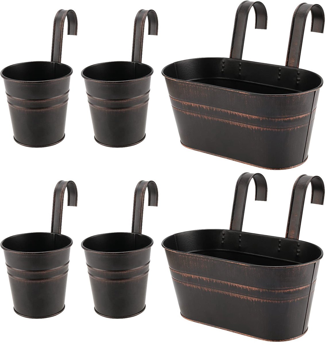 Dailygoods- Plantenpot Hangend - 6 Stuks - Metalen Wandplanter - Afneembaar - Met Afvoergat - Voor Binnen/Buiten - Rustieke Stijl - Bloempot