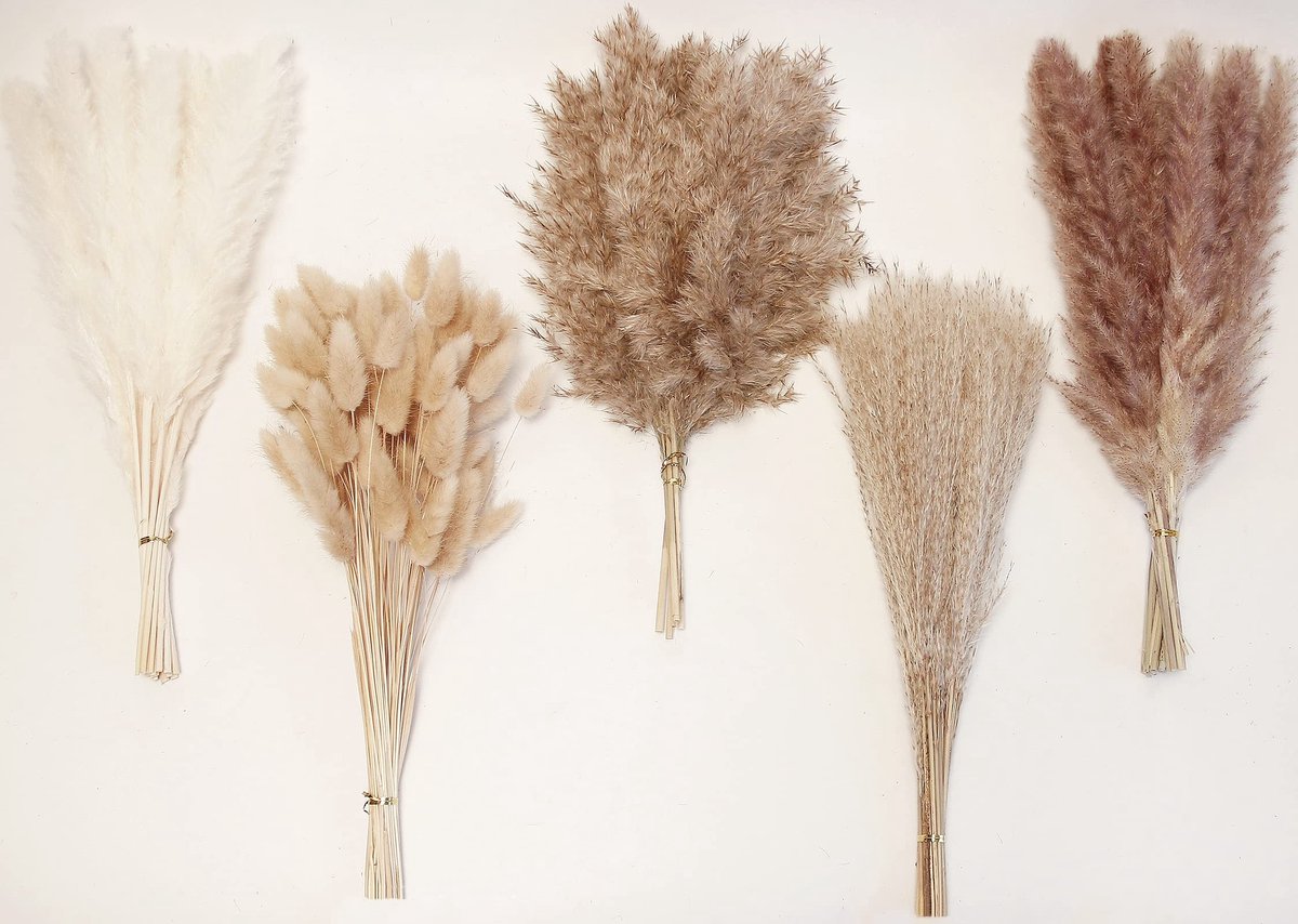 Dailygoods- Pampasgras Decoratie 110 Stuks - Witte Konijnenstaarten - Gedroogd Gras - Natuurlijke Pluimen - Kunstbloemen - 14-17 Inch Hoog - Gedroogde Bloemen