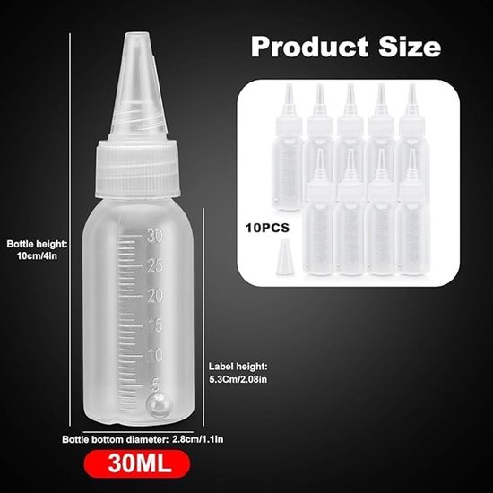 Dailygoods- Spuitflessenset 10 Stuks - Mini Druppelflesjes 30 ml - Plastic Druppelflesje met Pipet - Schaalhouder - Voor Kleur en Specerijen - Druppelfles van Dailygoods — afbeelding 5