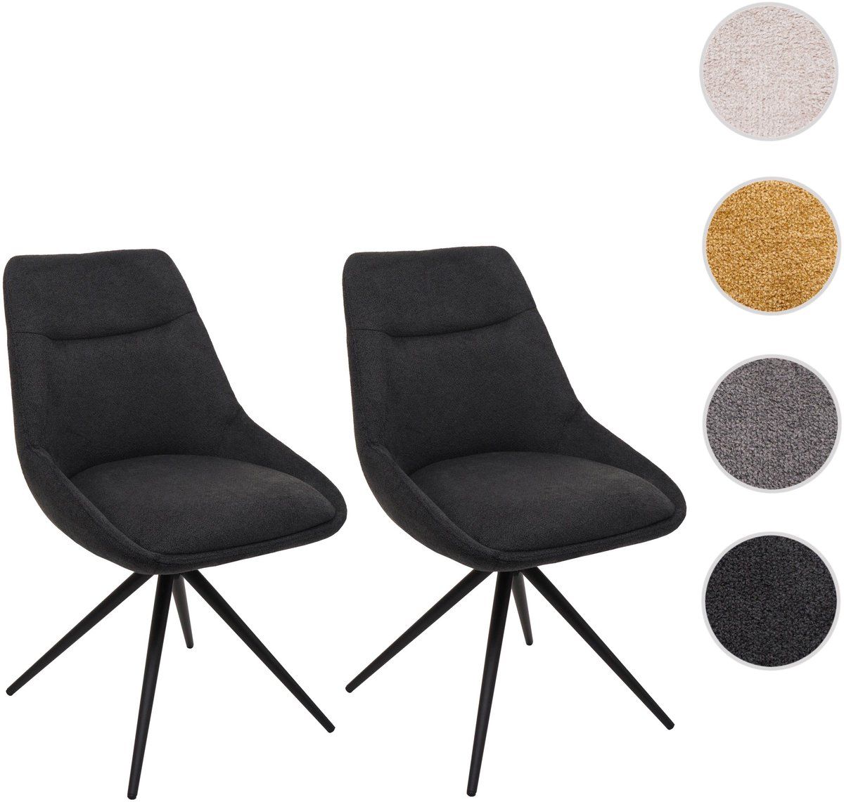 MCW Set van 2 eetkamerstoelen MCW-M65, keukenstoel fauteuil stoel, draaibaar auto-positie metaal stof/textiel ~ antraciet