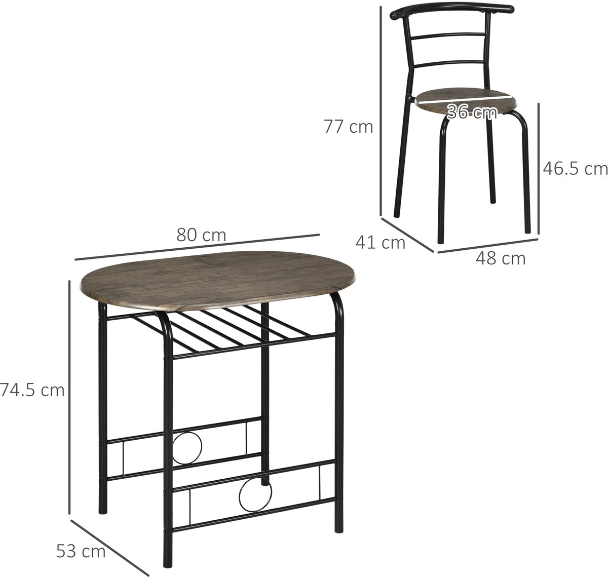FloraGrace Bistroset 80 x 53 cm - Tafel Met 2 Stoelen En Opbergrek - Voor Kleine Eetruimte