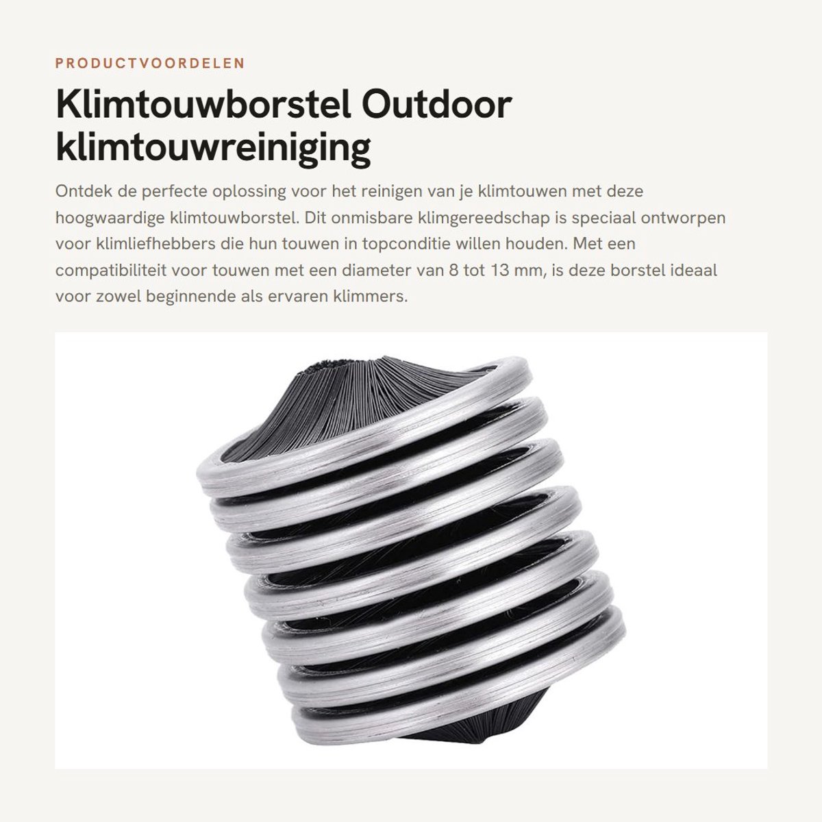Dailygoods- Klimtouwborstel - Roestvrij Staal - Nylon - Outdoor Touwreiniging - Geschikt voor Touwen 8-13 mm - Lichtgewicht 110 g - Touwreiniger