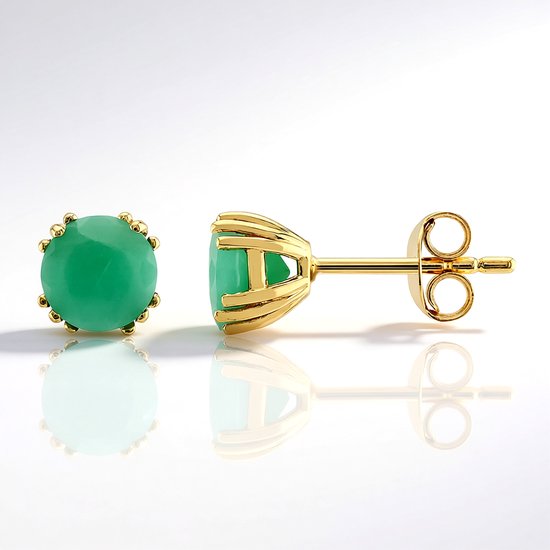 Cavill - Zilveren oorbellen met Braziliaanse smaragd - 925 Sterling Zilver Verguld - 1,487 ct groene ronde edelstenen - Elegante sieraden