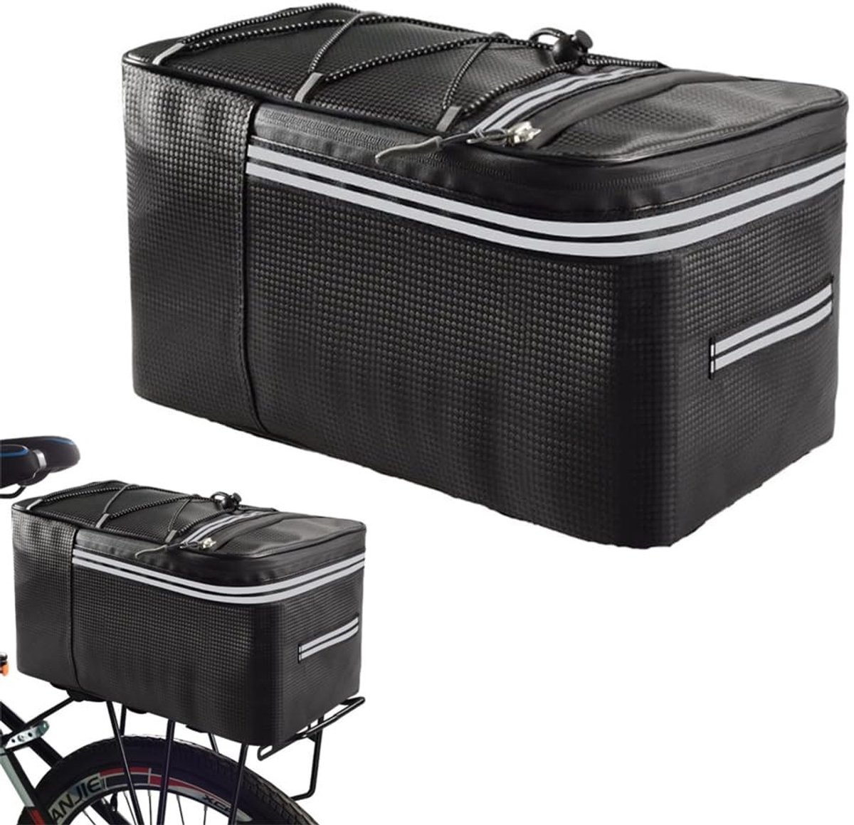 Dailygoods - Fietstas, bagagedragertas, tas fiets, fietstas achter, met reflecterende strepen en waterdichte ritssluiting, voor fietstransportartikelen, 15 l