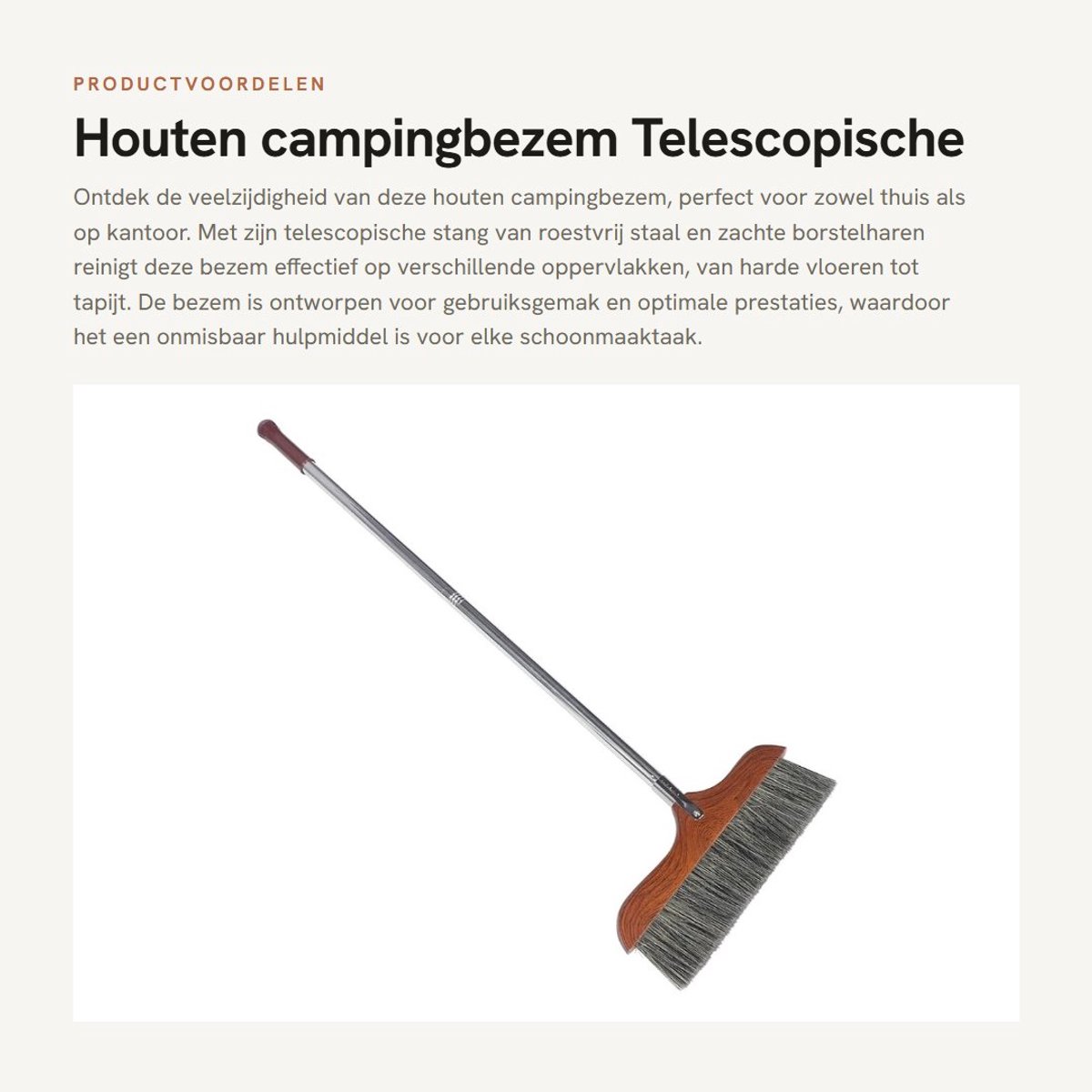 Dailygoods- Campingbezem Houten - Telescopische Bezem - Roestvrij Stalen Stang - Opvouwbaar - Duurzaam - Geschikt voor Binnengebruik - Stofbezem