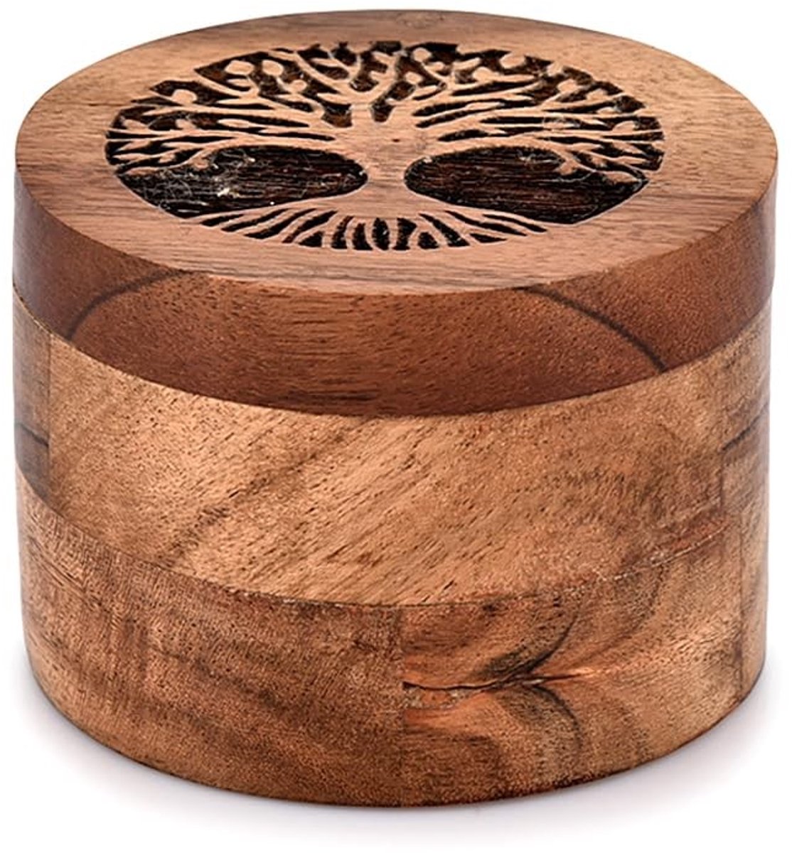 Dailygoods- Urn Handgemaakt Acaciahout - Urn voor As - Houten Kist - Levensboom - Geschikt voor Mensen/Huisdieren - 8,89 cm x 8,89 cm x 6,35 cm - Asurn