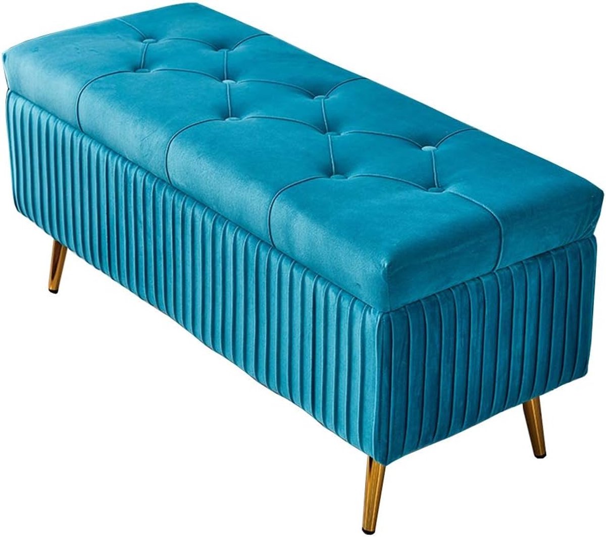 Opbergpoef Flanel - Schoenverschoonkruk - Woonkamer Organisatie - Grote capaciteit - 60x40x45 cm - Blauw