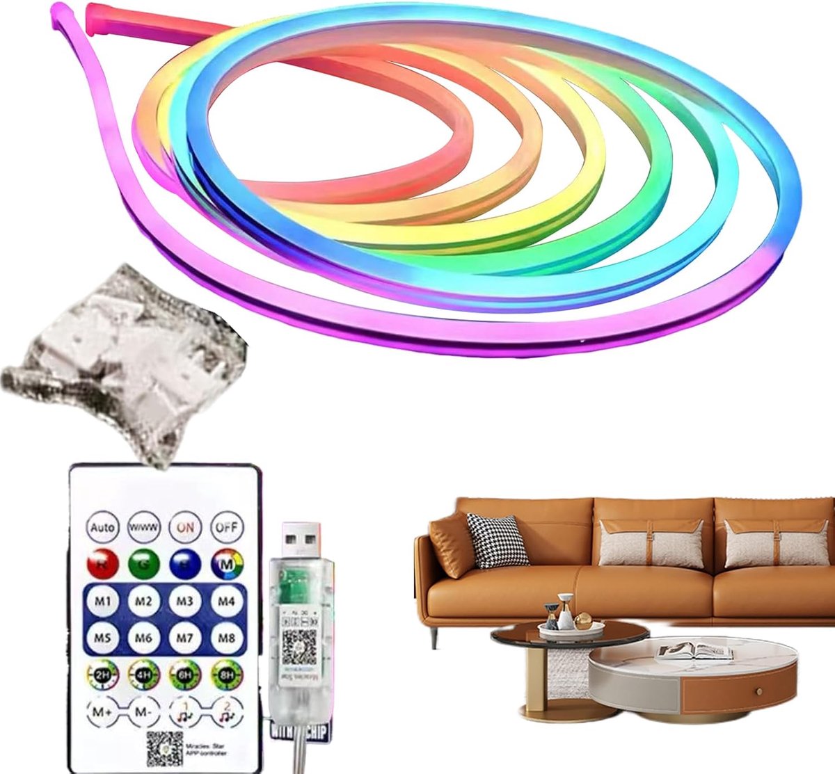 Led Neon Strip - Slimme Lichtband - Sfeerverlichting Maken - App Bediening - 5 Meter - Multicolor