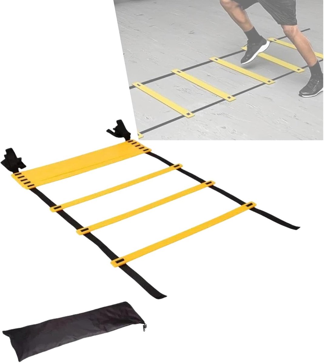 Trainingsladder Set - Voetbal Ladder - Sport Prestaties Verbeteren - Volledig Verstelbaar - Tot 12 Meter - Zwart