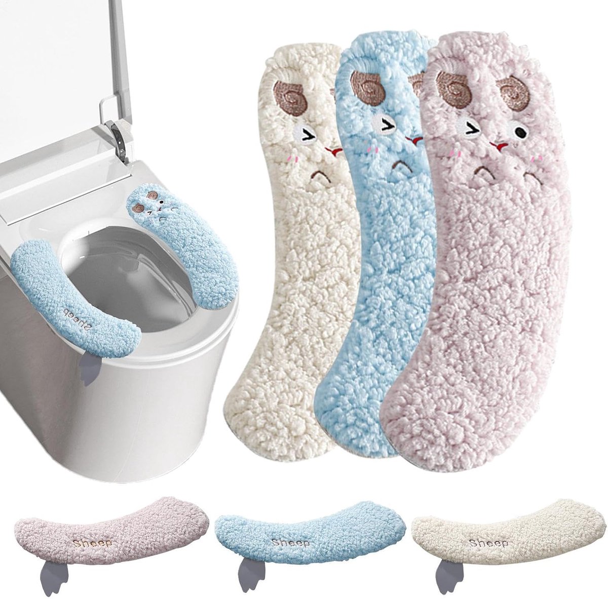Toiletbrilhoes Zacht - WC Zitkussen - Badkamer Comfort - Met Lamsmotief - 34.5 x 12.5 cm - Wit