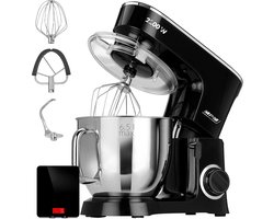 Keukenmachine - Bakmixer Robot - Bakken en Koken - Planetair Systeem - 6.5 Liter Kom - Zwart RVS