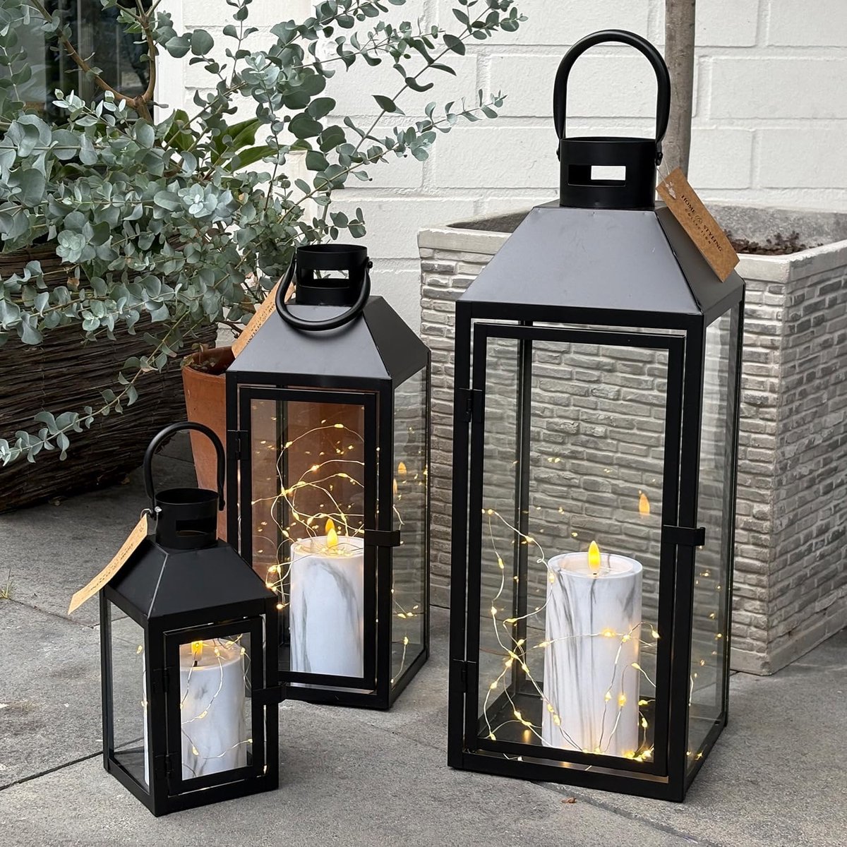 Tuinlantaarn Set - Windlichten Metaal - Sfeervolle Verlichting - Gepoedercoat Metaal - 3 Maten - Zwart