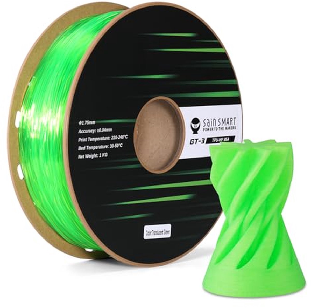 3D Printer Filament - Flexibel Materiaal - Hoge Snelheid Printen - UV Bestendig - 1.75mm Diameter - Transparant Groen
