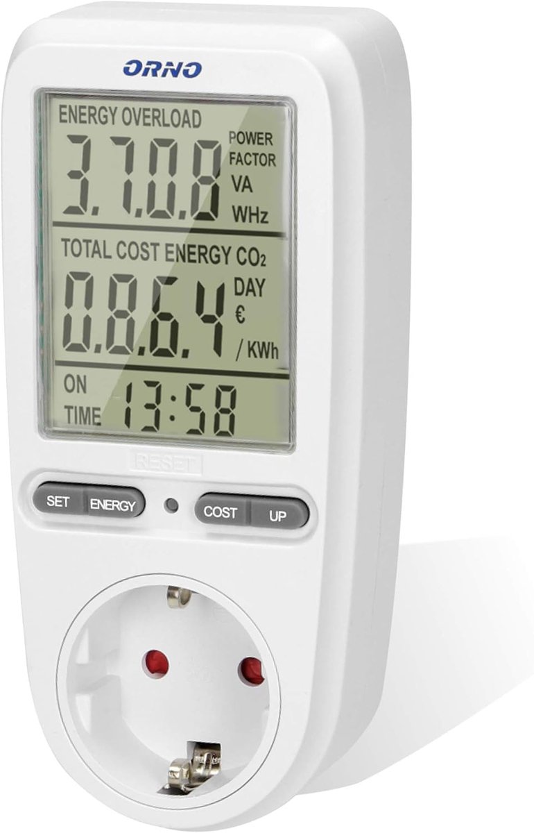 Stroomverbruiksmeting Meter voor Stopcontact met Groot LCD-Scherm en Accu - Houd Uw Energieverbruik in de Hand
