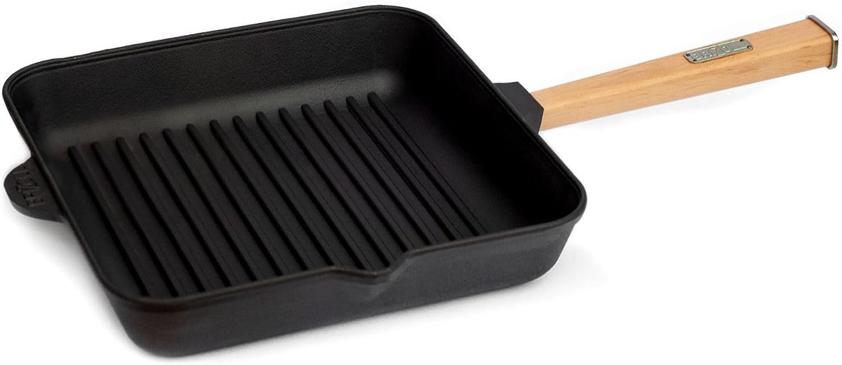 Gietijzeren Grillpan Steakpan Koekenpan Buiten Koken Afneembare Steel 28 x 28 cm Zwart