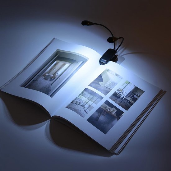 Clip Lamp - Leeslampje - Muziek Verlichten - Dubbele Flexibele Armen - 8 Lampjes - Zwart — afbeelding 2