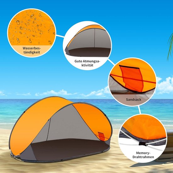 Strand Tent - Opgooi Tent - Zon Bescherming - Snel Opgezet - 220x120x100 cm - Oranje Grijs — afbeelding 4