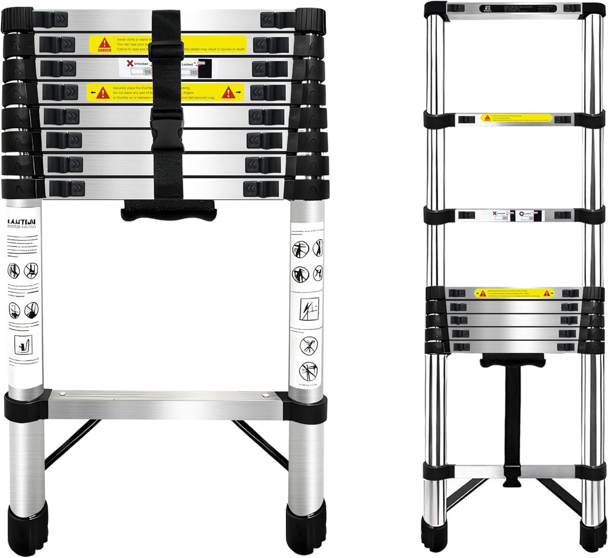 Telescopische Ladder - Uitschuifbare Ladder - Werk op Hoogte - Roestvrij Staal - 2.6 Meter - Zilver