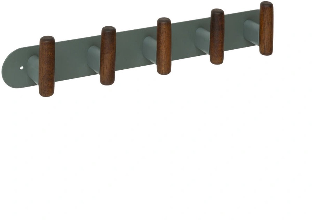Wandkapstok metaal/hout 40cm met 5 ophanghaken Five® Cassie - Groen