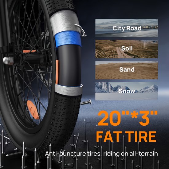 E20 20" x 3 elektrische fiets met uitneembare 48 V 13 Ah-accu — afbeelding 4