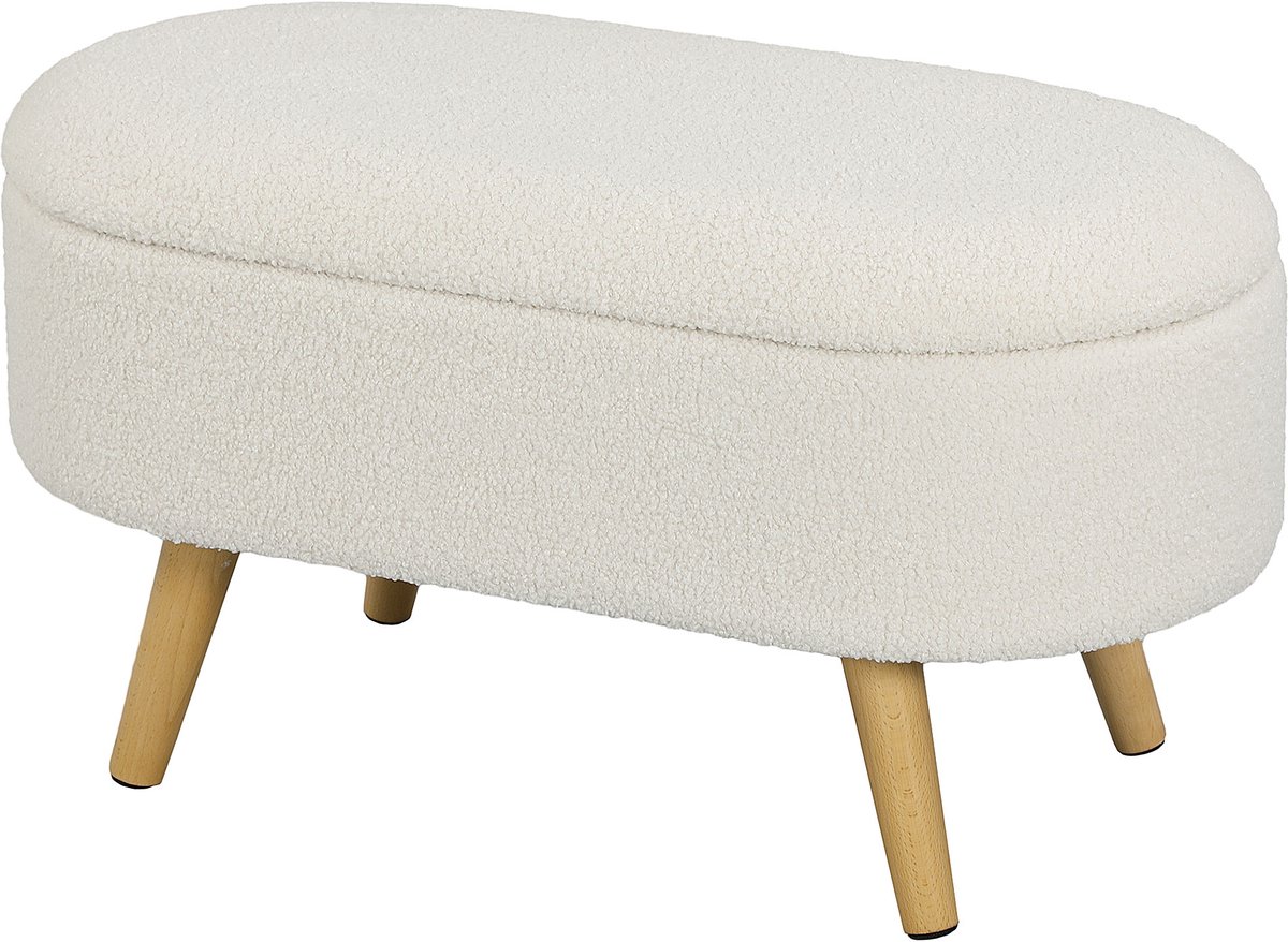 Opbergbank met deksel - voetenbankje voor hal - woonkamer - slaapkamer - hout - stoffen bekleding - wit