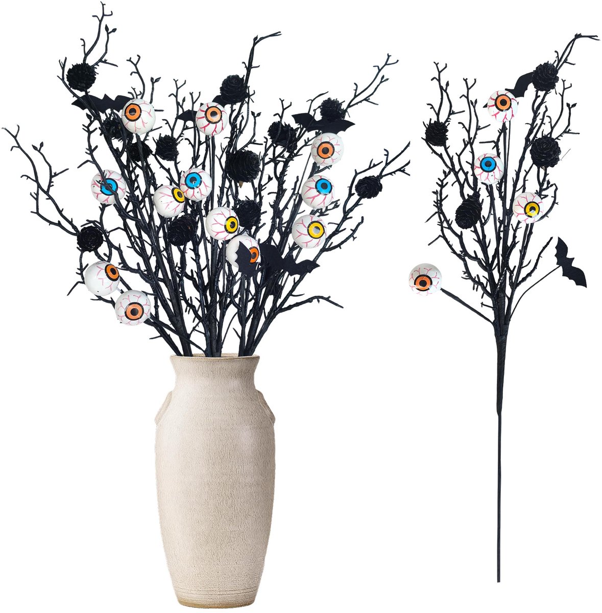 Halloween Decoratie - 3 Stuks - Kunstbloemen voor Halloween -Pompoen Bloemstokken met Ogen - Kunstmatige Bloem Picks voor Vaas, Tafel, Woonkamer en Feestdecoratie