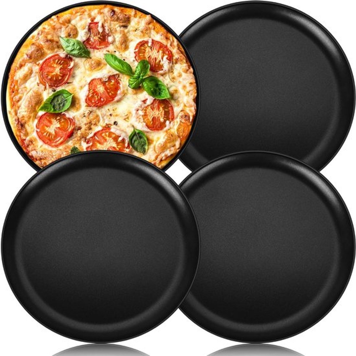 Set van 4 RVS Pizza Platen van 30 cm - Perfect voor Thuis Pizza Bakken en Serveren