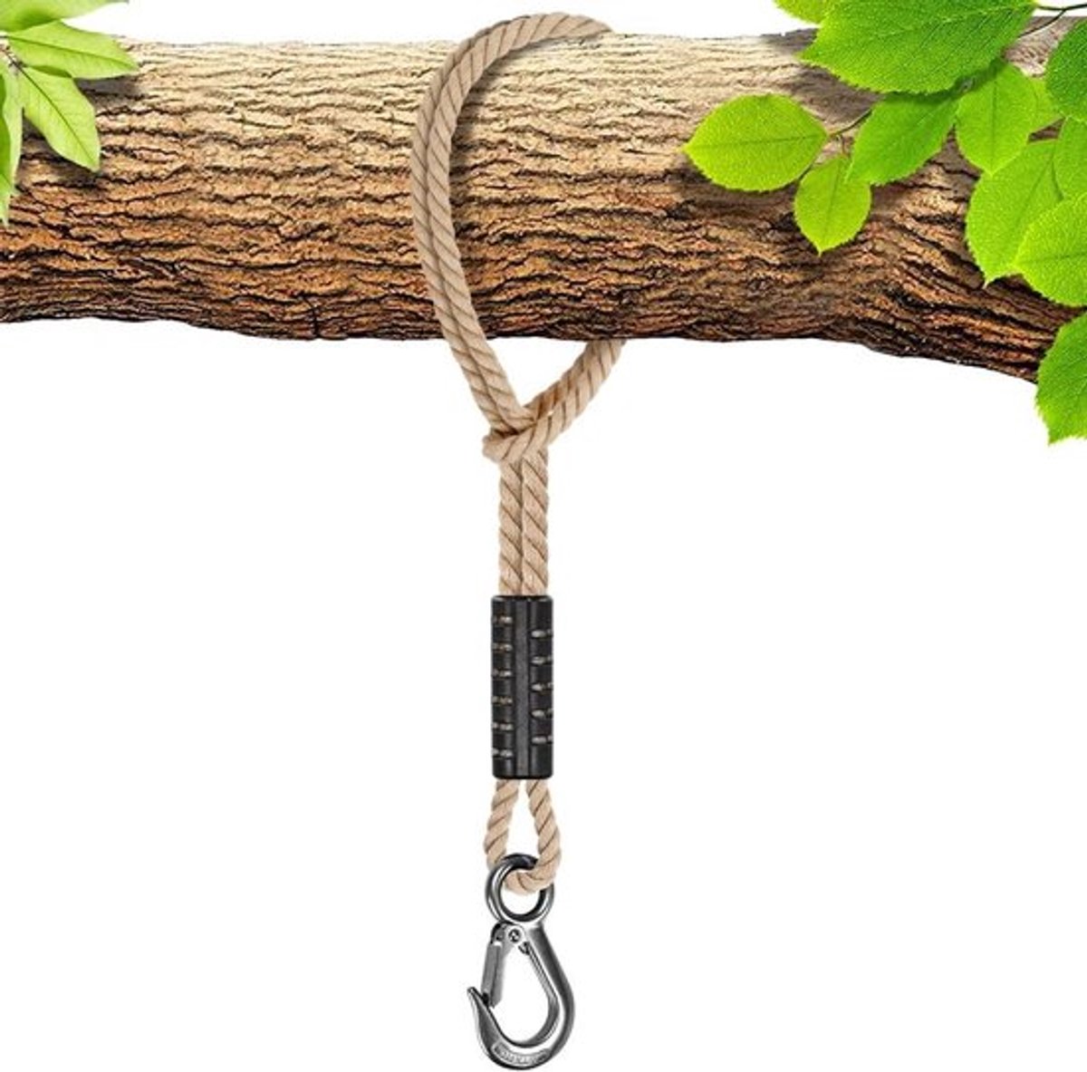 Hammock Swing Strap met Haak voor Bomen, Polyester Hangstoel Bevestigingsset tot 1134 kg, 10 mm Dikte, Off-White Kleur
