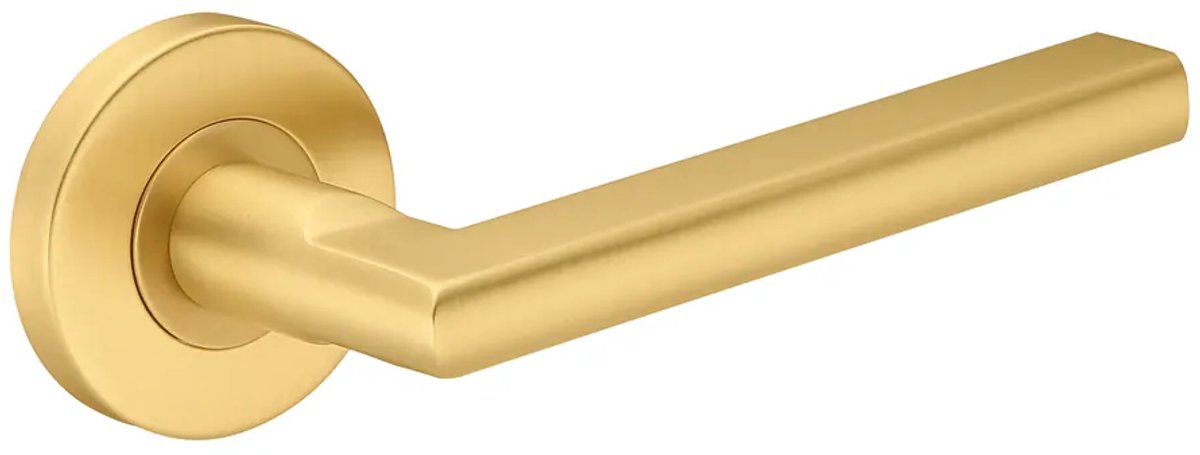 Deurkruk (2x) Stella rond 12,5mm haaks op rozet mat goud PVD gecoat | Ronde deurklinken