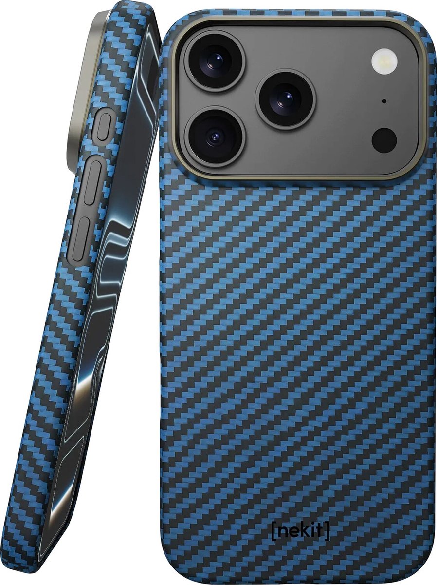 NEKIT Fiber Hoesje Geschikt voor Apple iPhone 18 Pro Max - Compatibel met MagSafe en Qi2 - High-Tech Kevlar - Back Cover Ultra Dun - Blauw