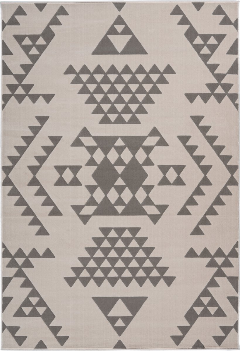 Padiro laagpolig vloerkleed 120 x 170 cm - crème / taupe - boho geometrisch patroon - van polypropyleen