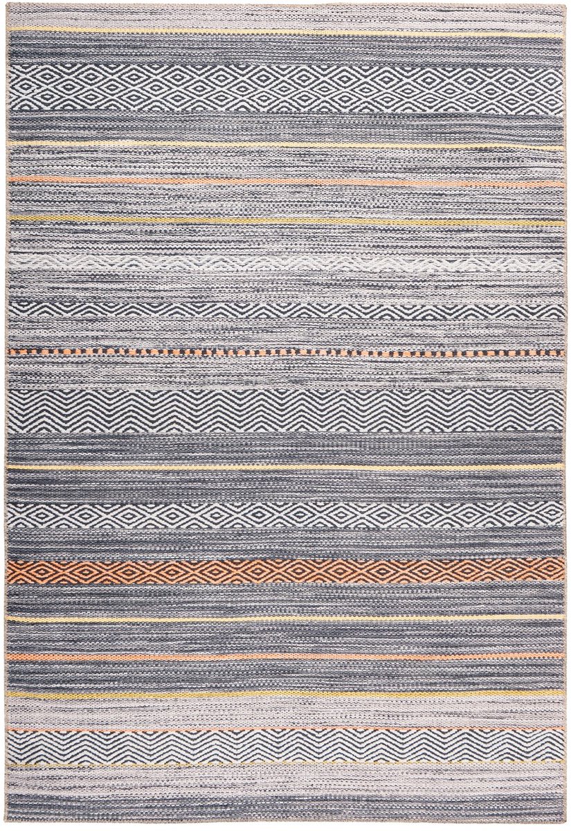 Padiro laagpolig vloerkleed 190 x 290 cm - veelkleurig - boho streeppatroon - geschikt voor vloerverwarming - van polyester