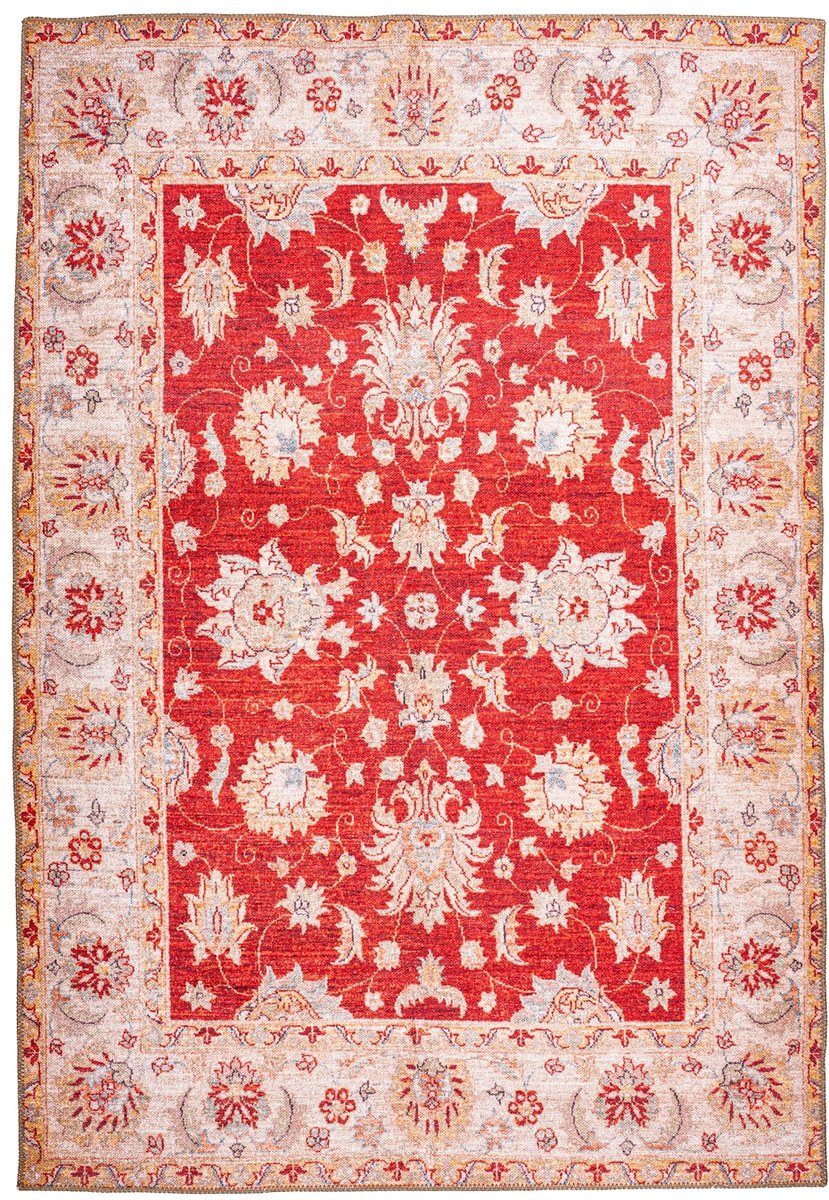 Padiro laagpolig vloerkleed 230 x 330 cm - rood - oosters vintage patroon - geschikt voor vloerverwarming - van polyester
