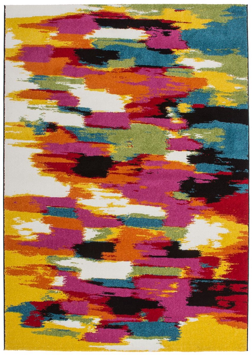 Padiro laagpolig vloerkleed 80 x 150 cm - meerkleurig - modern abstract design - geschikt voor vloerverwarming - van polypropyleen