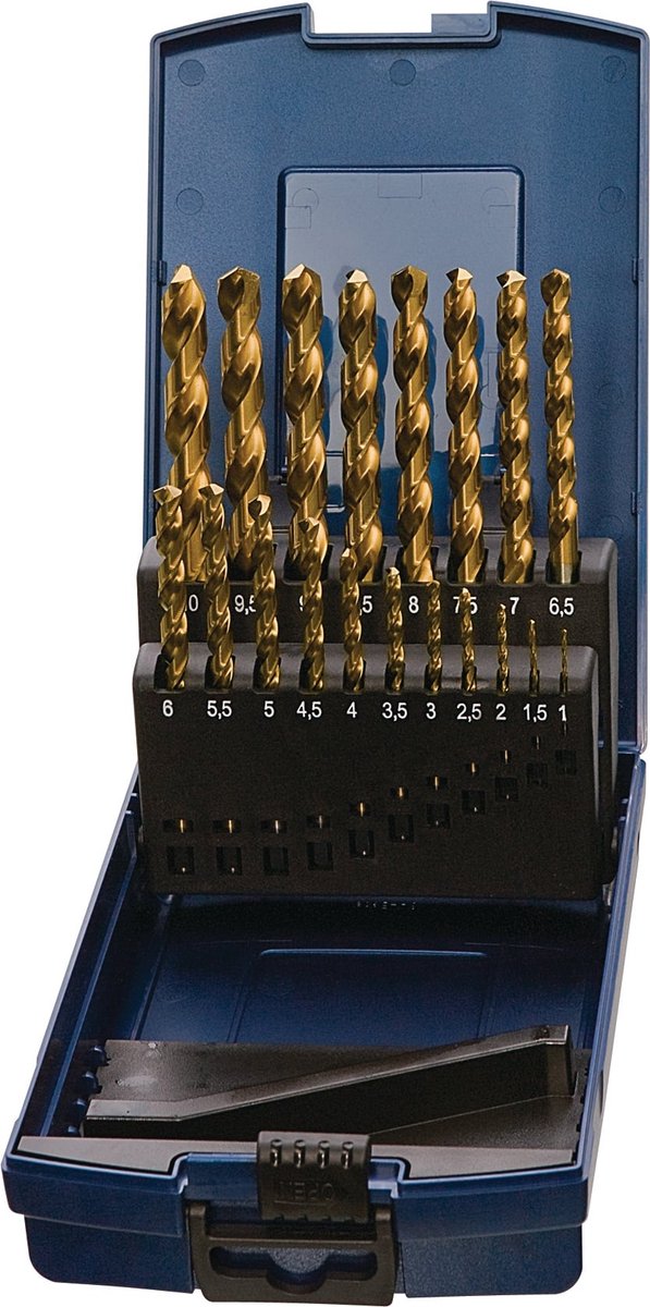 Spiraalboorset DIN 338 type N D.1-5,9x0,1mm HSS TiN 50-delig kunststof cassette TECWERK