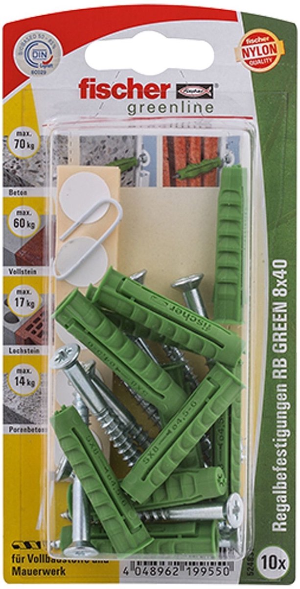Fischer 10x Plankbevestiging RB GREEN 8x40 RB - 524831 Uitloop