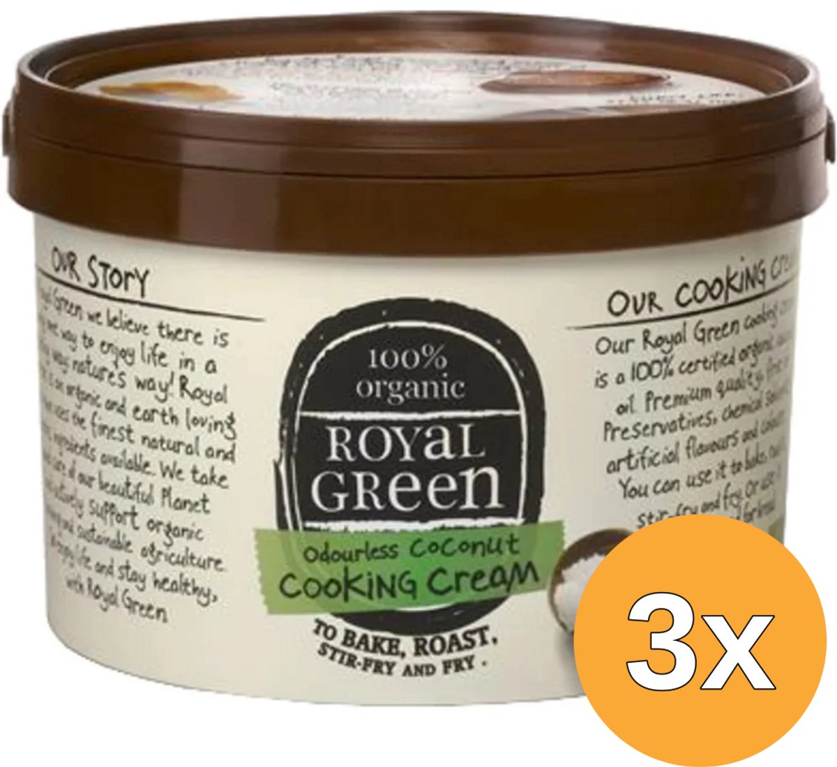 3x Royal Green Kokos Cooking Cream Odourless Bio (500 ml)