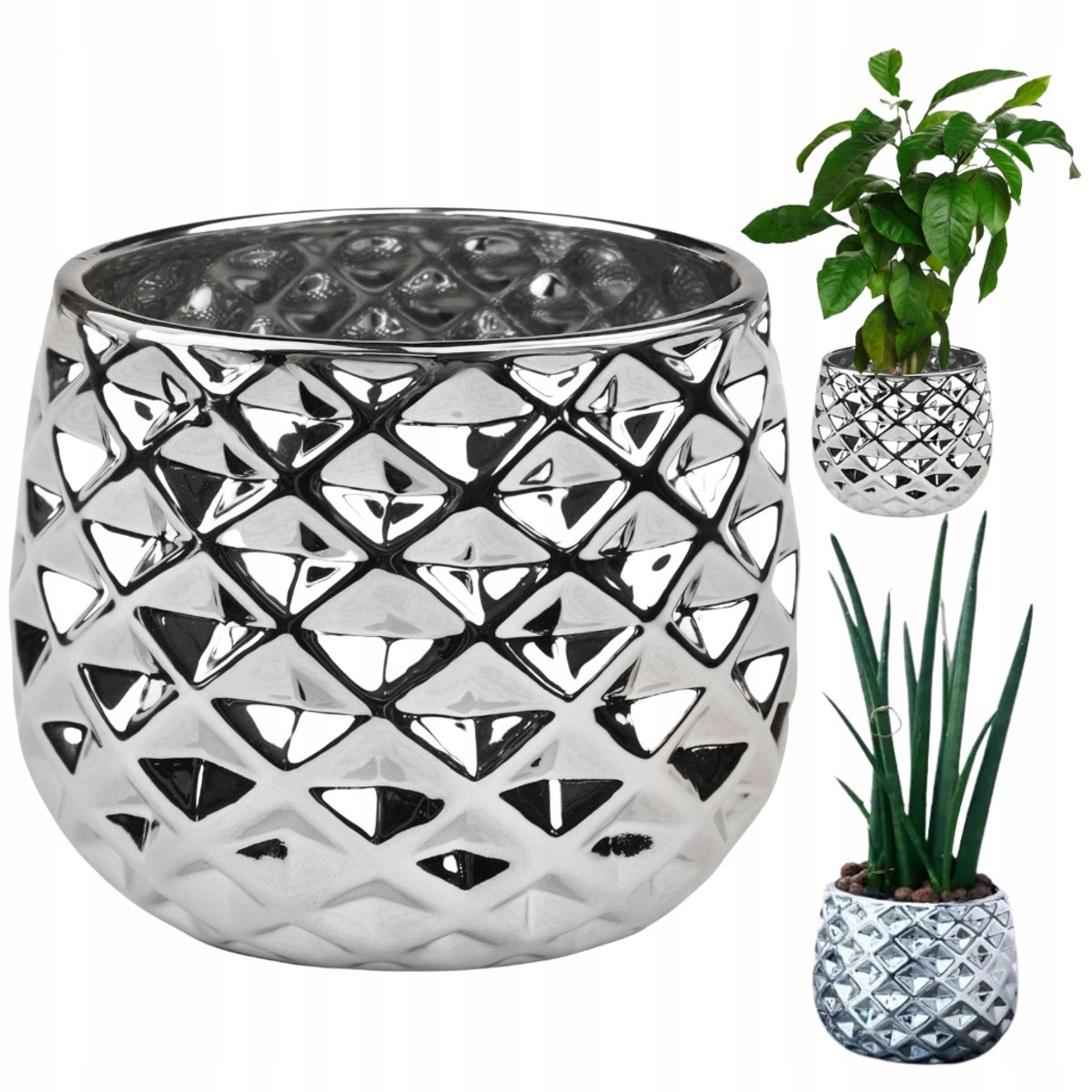 Merkloze Plantenpot Keramiek Ananas 3D Zilver 14cm