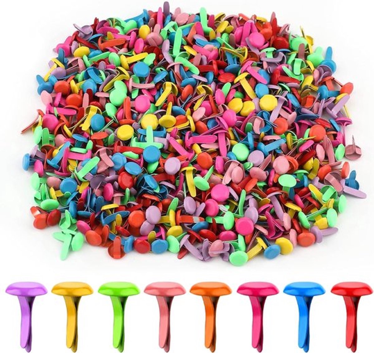 600 Stuks Metalen Clips Ronde Koperen Splitpennen voor Creatief Scrapbooking en Kantoorgebruik - 12 x 8 mm (Multikleur)