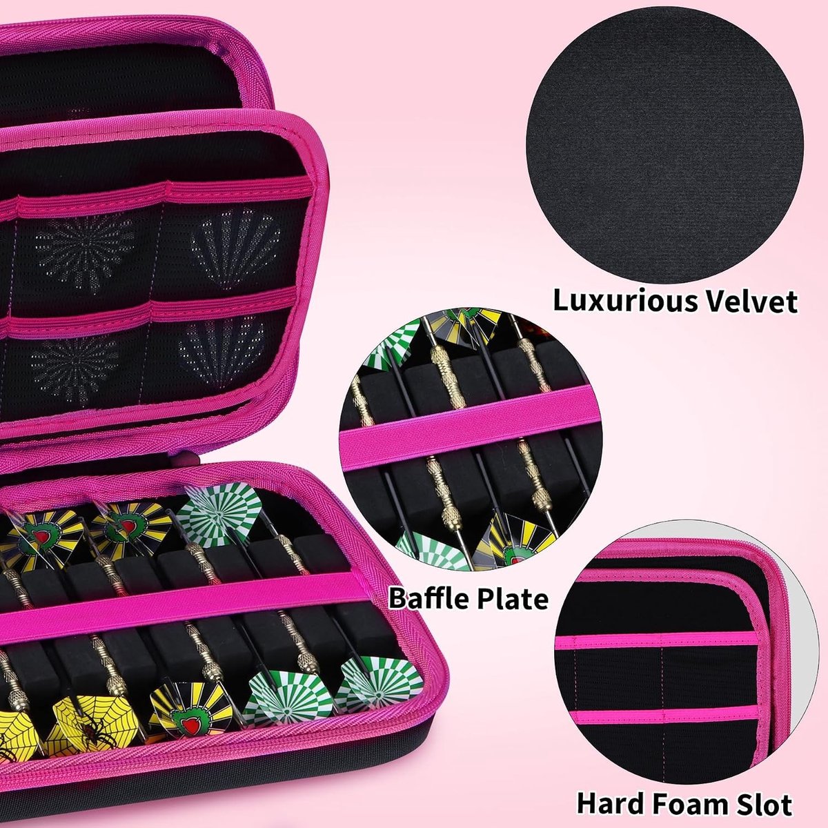 Darttas - Zwart + Rood Roze - Geschikt voor 12 Darts - Duurzame Nylon en EVA - Voor Dartsportliefhebbers