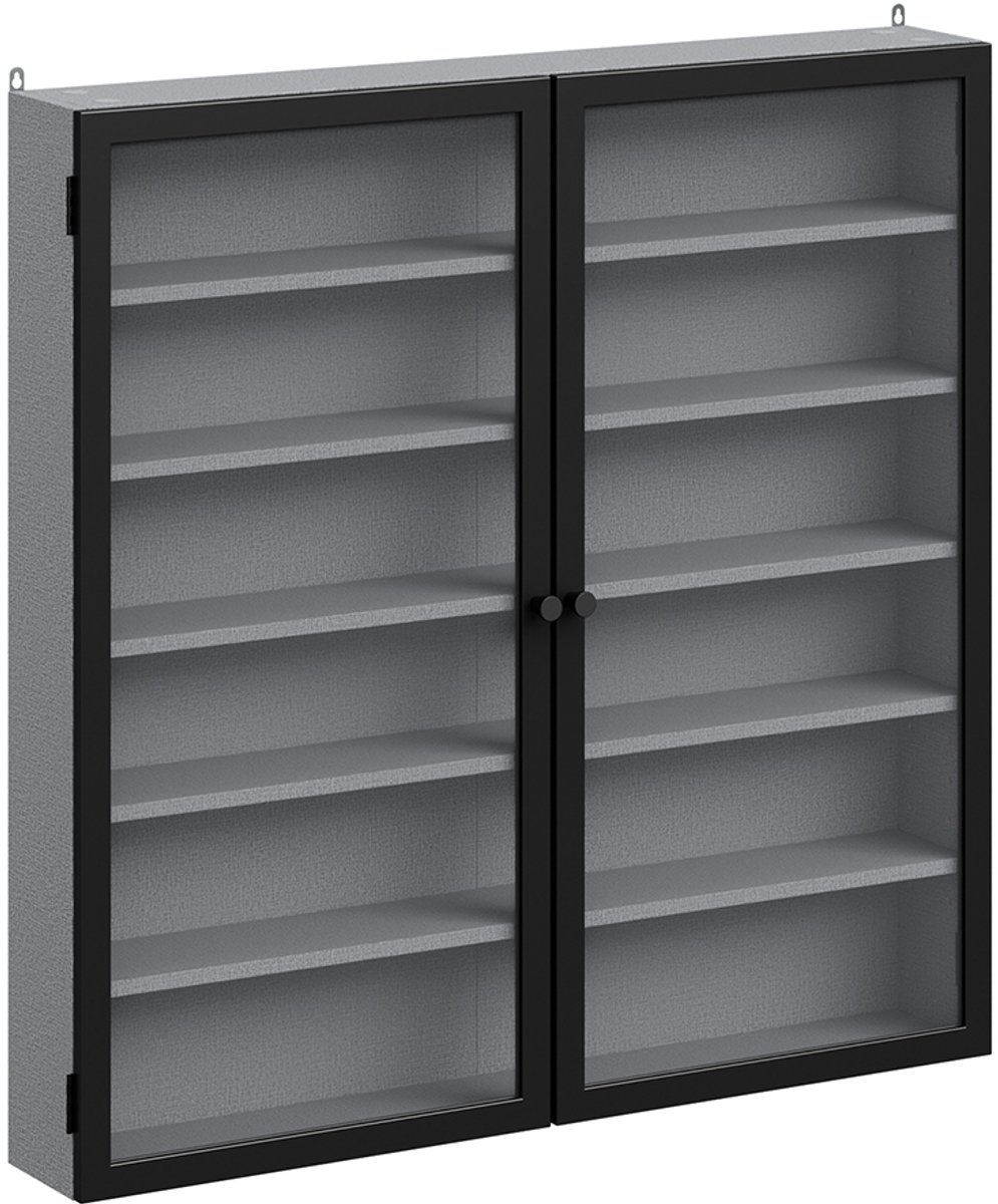 SoBuy Display Kast - Display Kastje met Glasdeuren en Verstelbare Planken - Wandmontage Donkergrijs MDF | FSB113-H-DG