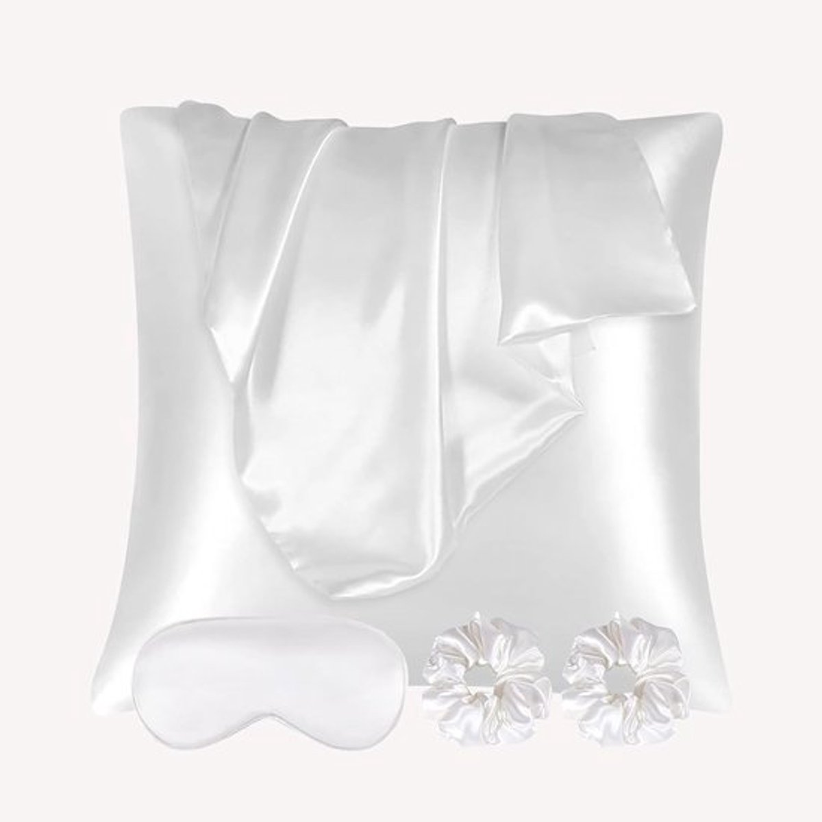 Zijdeachtige Kussenslopen voor Gezond Haar, 2-Pack met Haarbanden en Oogmasker, Acne-vrij en Glad, Standaardmaat (65×65cm, Wit)
