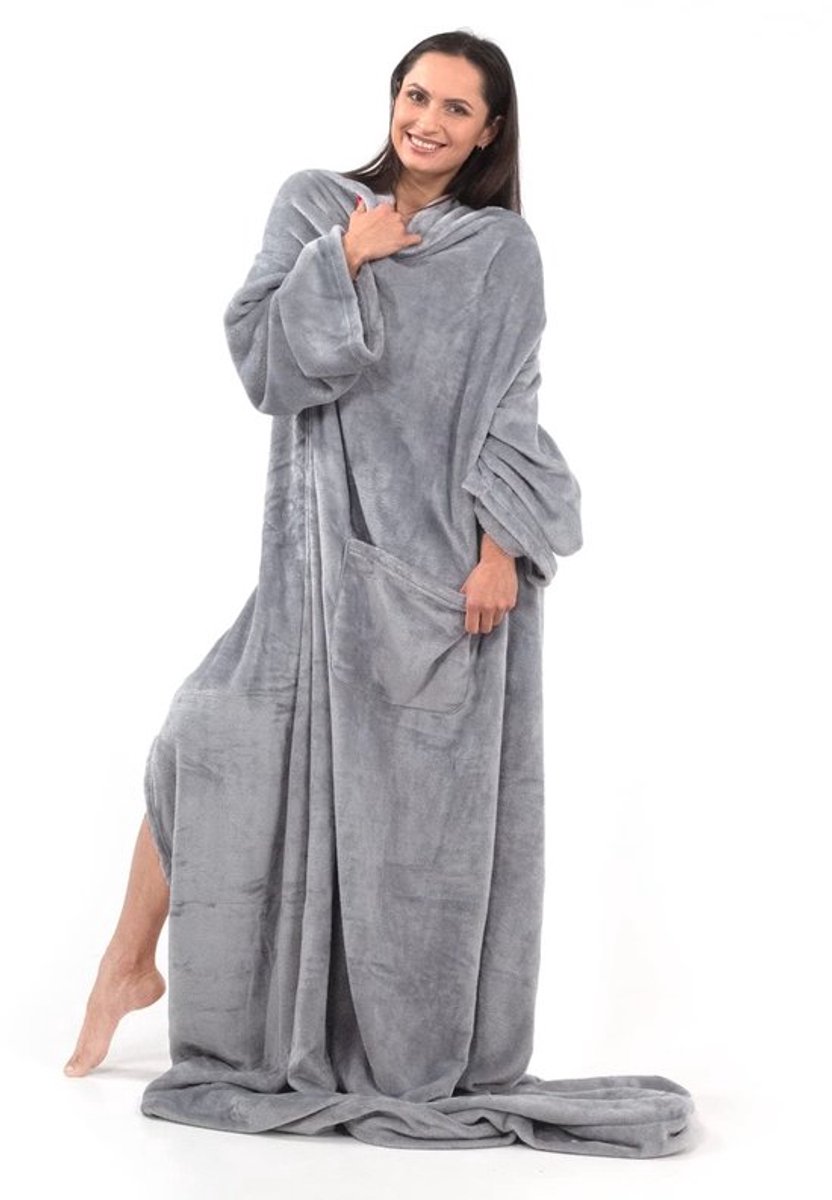 TV deken - knuffeldeken met mouwen - Staal - microvezeldeken - zachte fleece - 170x200 cm - geschikt voor volwassenen