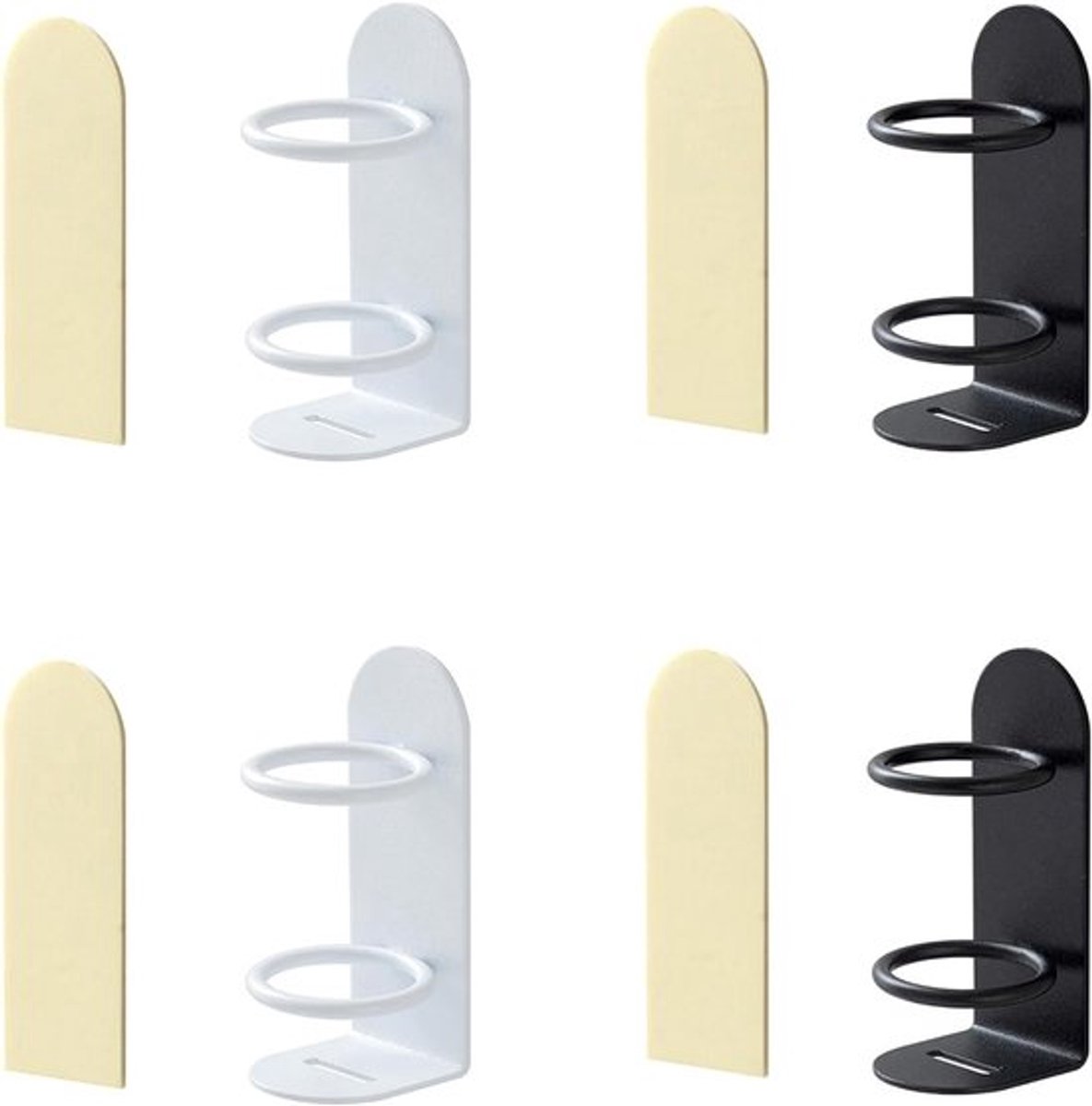 Set van 4 Wandmontage Elektrische Tandenborstelhouders voor Badkamer - Zelfklevend, Carbon Staal, 3.5 cm Binnenmaat, Zwart/Wit